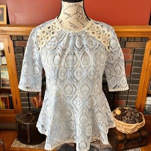 Blue/Cream Lace Top from Anthropologie (HD in Paris)